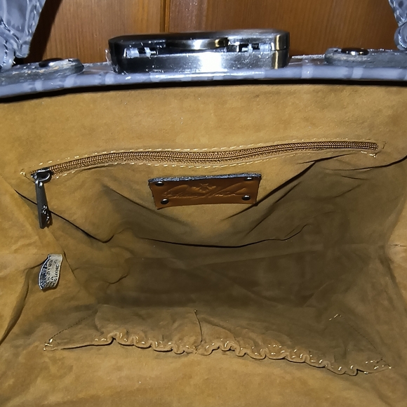 PATRICIA NASH Nela Satchel Grey Croc Embossed Leather Bag With Dust Bag EUC - Picture 4 of 8